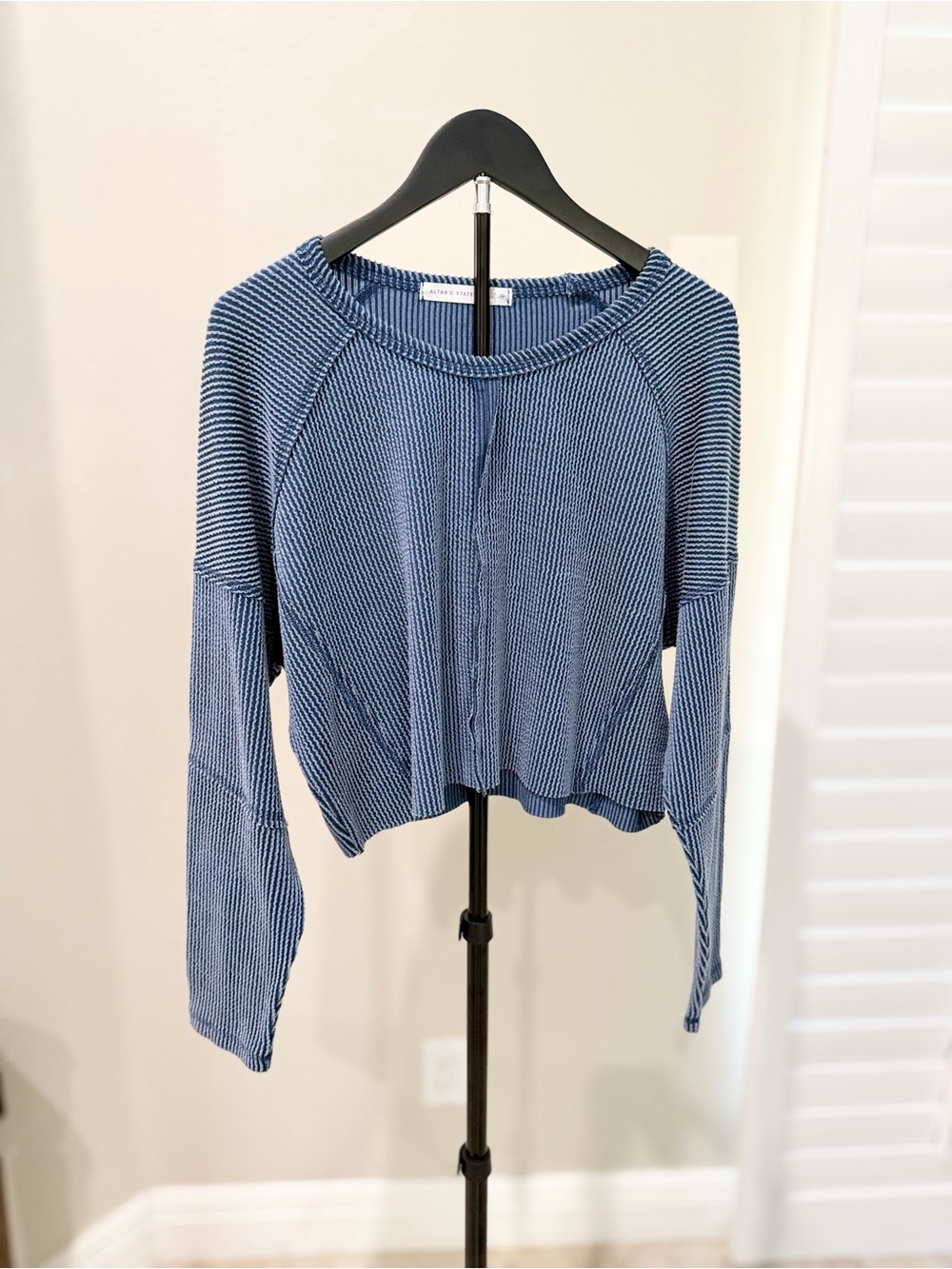 Altar'd State Blue Striped Knit Long-Sleeve Top Cozycore